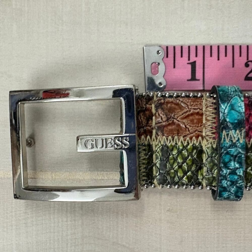Guess Patchwork Rhinestone Statement Belt Multico… - image 2